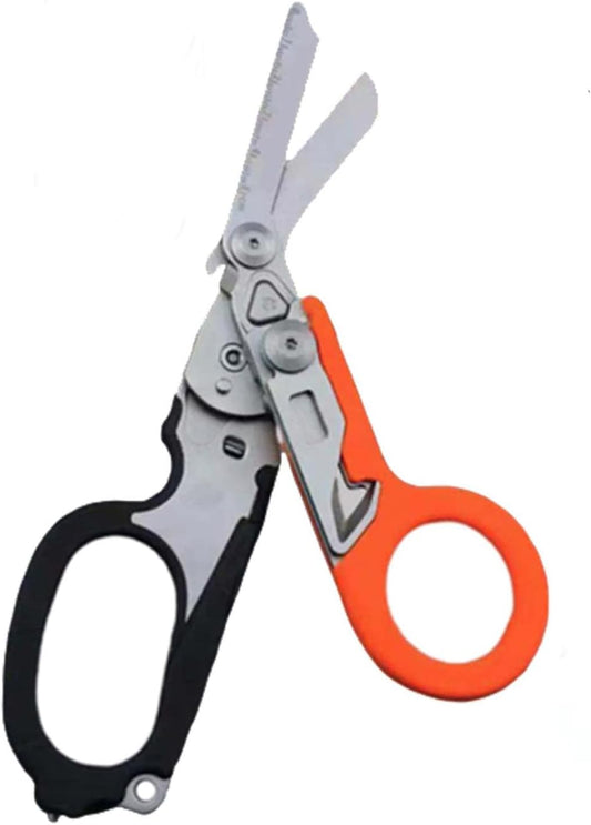 frmingzhaoEmergency Shears with Strap Cutter and Glass Breaker Stainless Steel Foldable Scissors Pliers, Outdoor Camping Rescue Scissors Tools